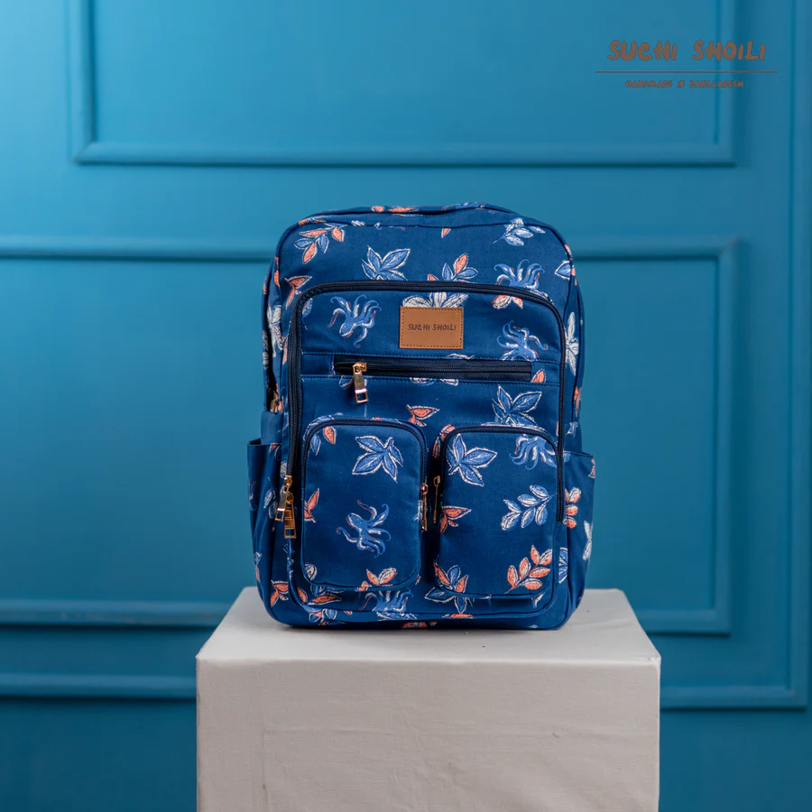 Picture of Navy Blue Leaves Nandita Backpack Picture of Navy Blue Leaves Nandita Backpack