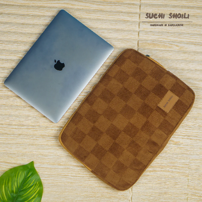 Picture of Golden Grid Corduroy Fabric Laptop Sleeve Picture of Golden Grid Corduroy Fabric Laptop Sleeve