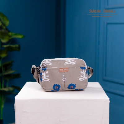 Picture of White n Blue Flower Pattern  Rupa Double Chamber Crossbody Bag Picture of White n Blue Flower Pattern  Rupa Double Chamber Crossbody Bag