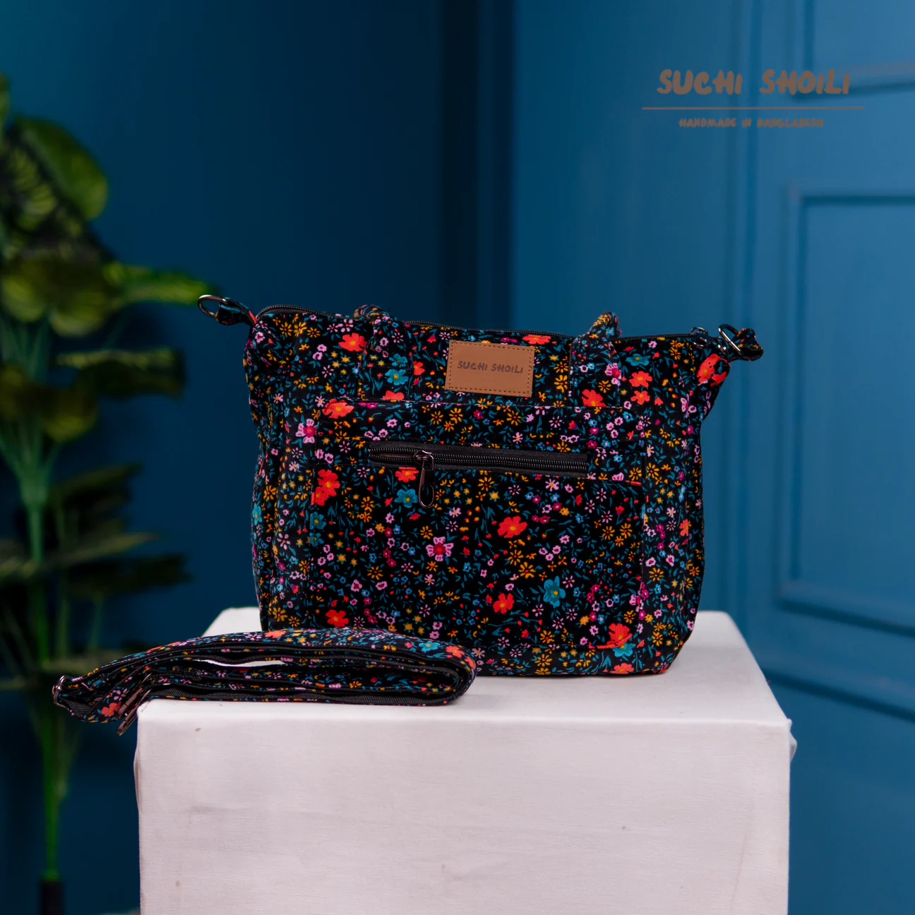 Picture of Multi Daisy Corduroy Fabric Ajrin Crossbody Bag Picture of Multi Daisy Corduroy Fabric Ajrin Crossbody Bag