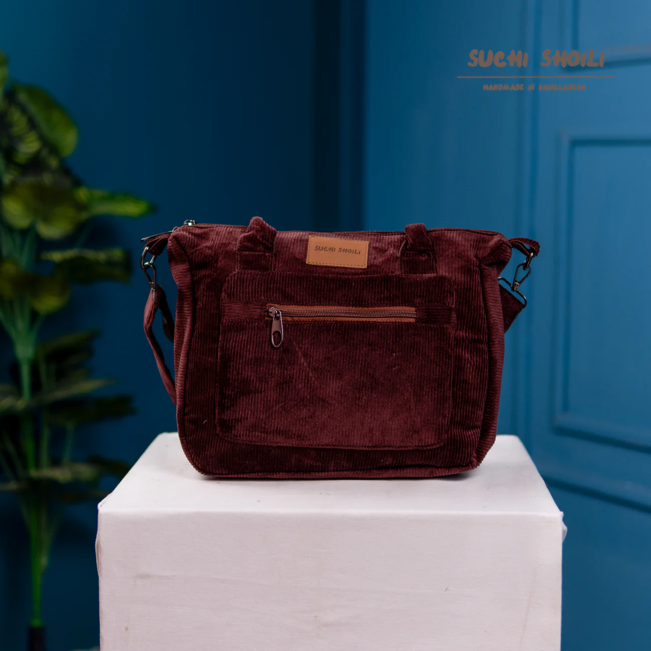 Picture of Coffee Corduroy Fabric Ajrin Crossbody Bag Picture of Coffee Corduroy Fabric Ajrin Crossbody Bag