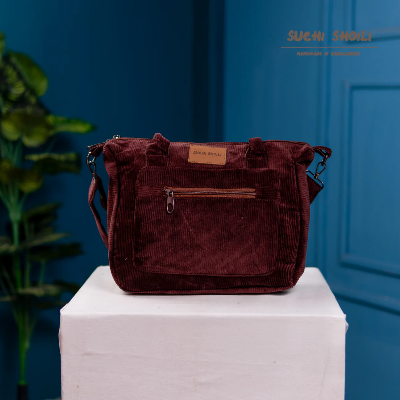 Picture of Coffee Corduroy Fabric Ajrin Crossbody Bag Picture of Coffee Corduroy Fabric Ajrin Crossbody Bag