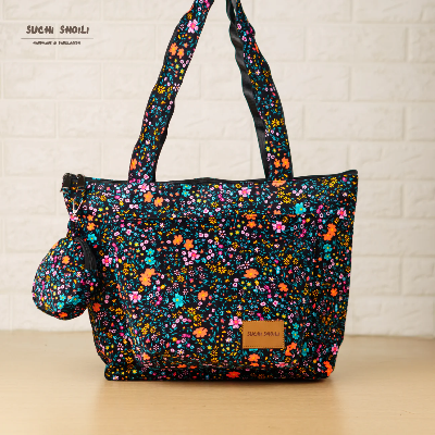 Picture of Multi Daisy Corduroy Fabric Prionti Tote Bag Picture of Multi Daisy Corduroy Fabric Prionti Tote Bag