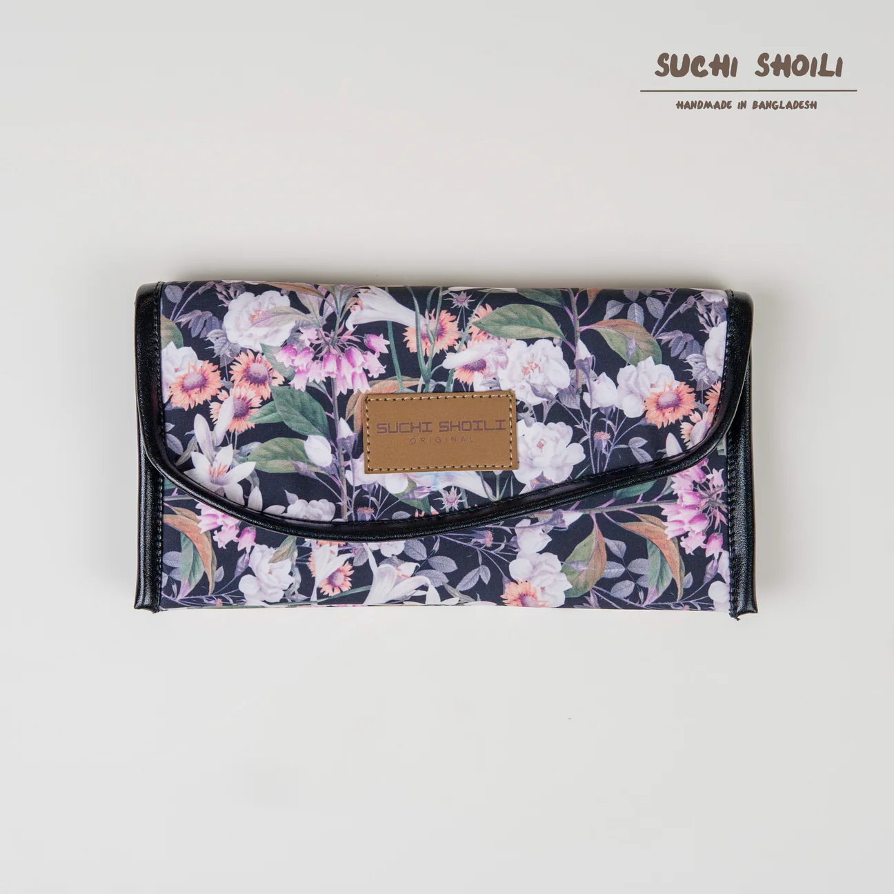 Picture of Dark Floral Nokshi Triple Chamber Money Purse Picture of Dark Floral Nokshi Triple Chamber Money Purse