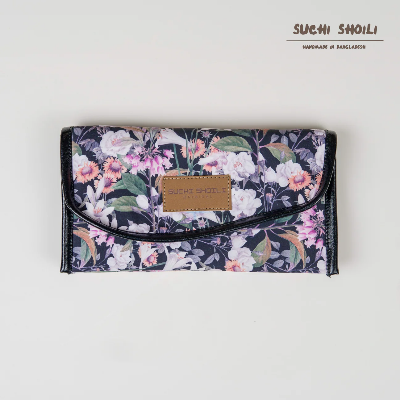 Picture of Dark Floral Nokshi Triple Chamber Money Purse Picture of Dark Floral Nokshi Triple Chamber Money Purse