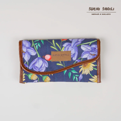Picture of Tropical China Floral Nokshi Triple Chamber Money Purse Picture of Tropical China Floral Nokshi Triple Chamber Money Purse