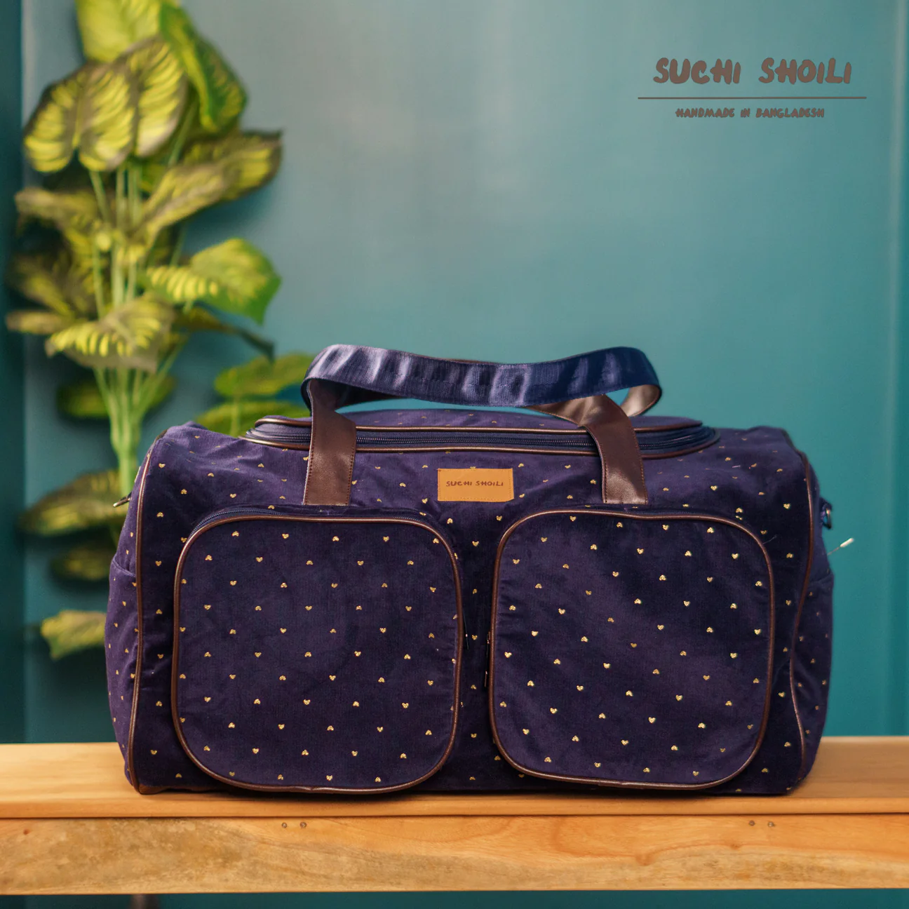 Picture of Navy Golden Love Corduroy Fabric Veronica Premium Travel Bag Picture of Navy Golden Love Corduroy Fabric Veronica Premium Travel Bag