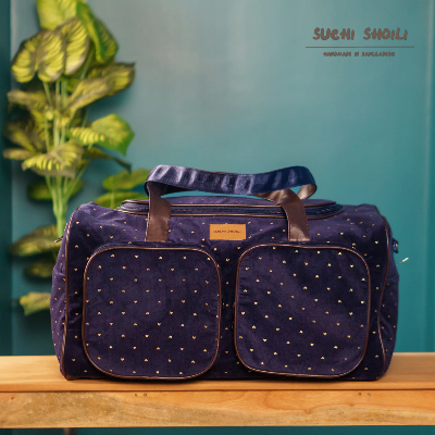 Picture of Navy Golden Love Corduroy Fabric Veronica Premium Travel Bag Picture of Navy Golden Love Corduroy Fabric Veronica Premium Travel Bag