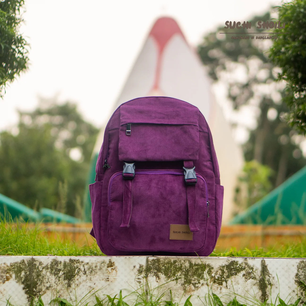 Picture of Dark Berry Corduroy Fabric Metro Backpack Picture of Dark Berry Corduroy Fabric Metro Backpack