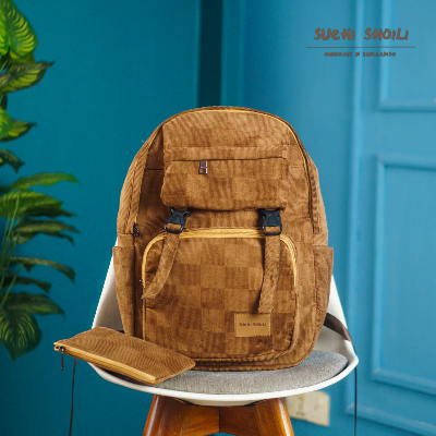 Picture of Golden Grid Corduroy Fabric Metro Backpack Picture of Golden Grid Corduroy Fabric Metro Backpack