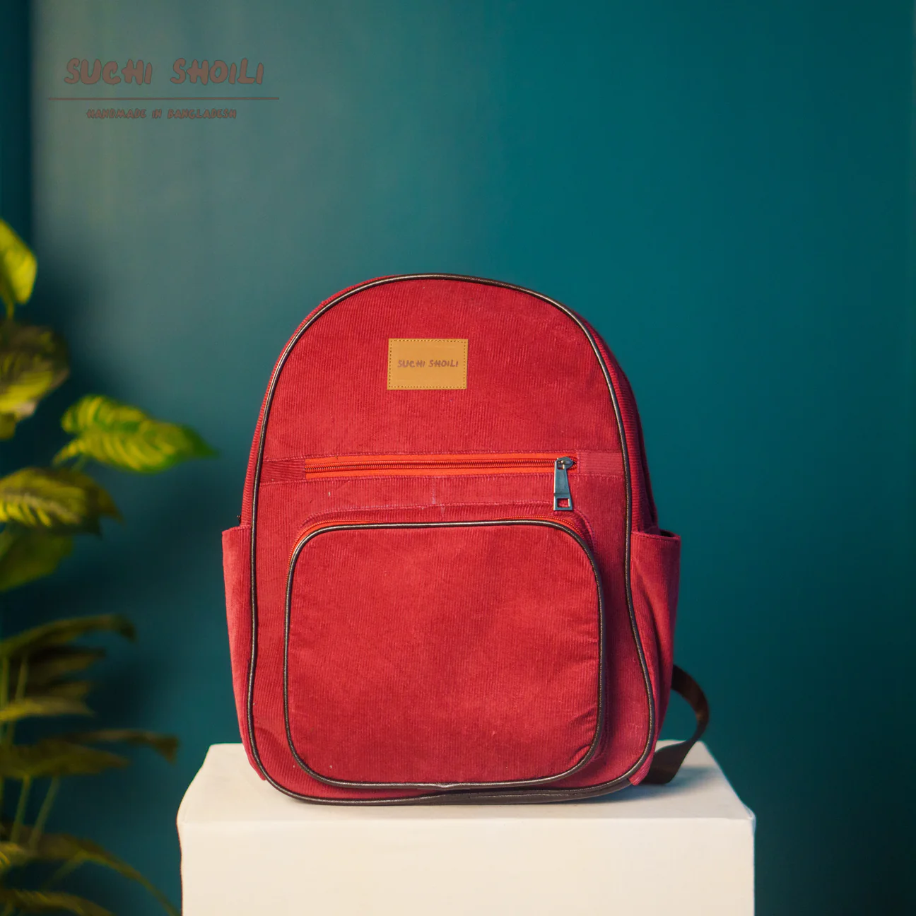 Picture of Maroon Corduroy Fabric Core Color Aboni Backpack Picture of Maroon Corduroy Fabric Core Color Aboni Backpack