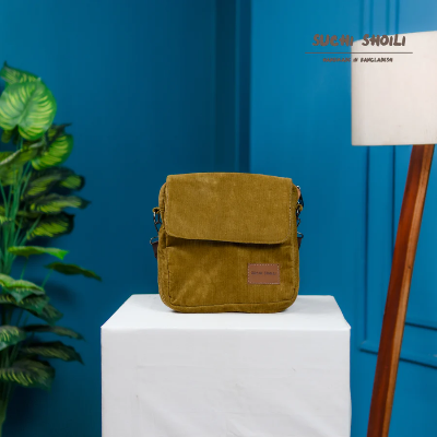 Picture of Lite Yellow Corduroy Fabric Grid Cross Bag Picture of Lite Yellow Corduroy Fabric Grid Cross Bag
