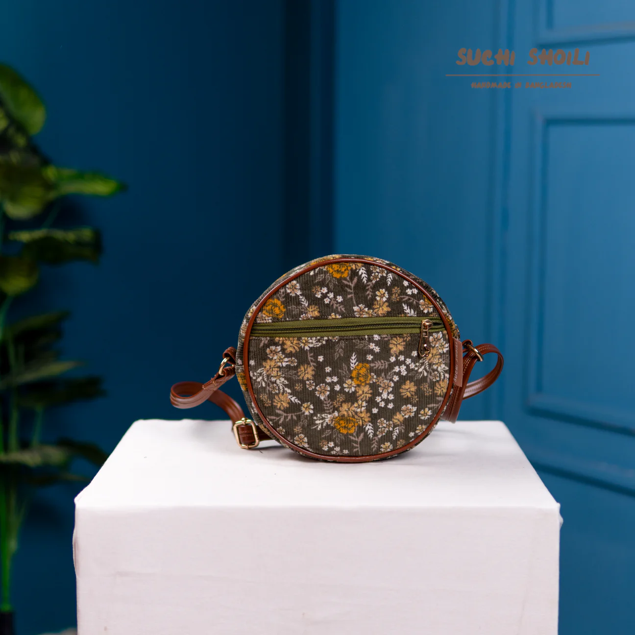 Picture of Marigold Corduroy Fabric OrbChic Round Bag Picture of Marigold Corduroy Fabric OrbChic Round Bag