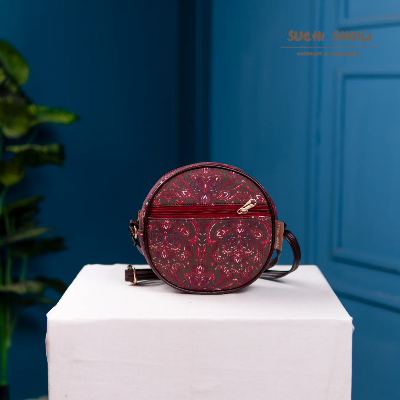 Picture of Dark Red Paisley OrbChic Round Bag Picture of Dark Red Paisley OrbChic Round Bag