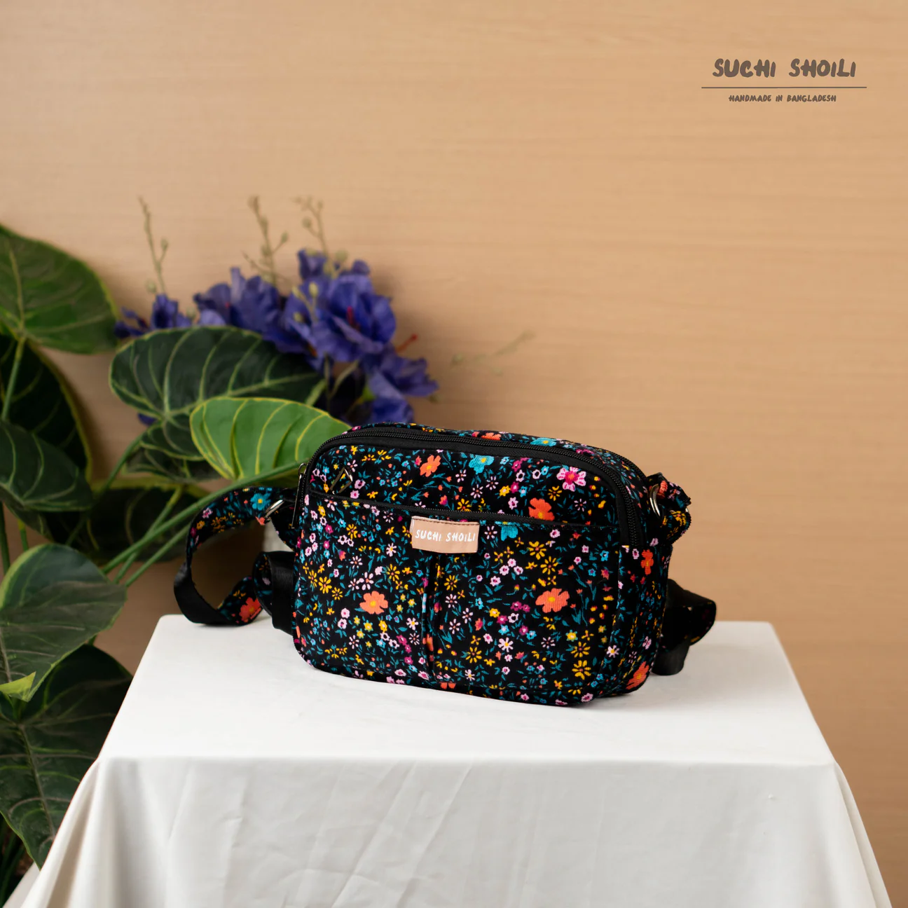 Picture of Multi Daisy Corduroy Fabric Rupa Double Chamber Crossbody Bag Picture of Multi Daisy Corduroy Fabric Rupa Double Chamber Crossbody Bag
