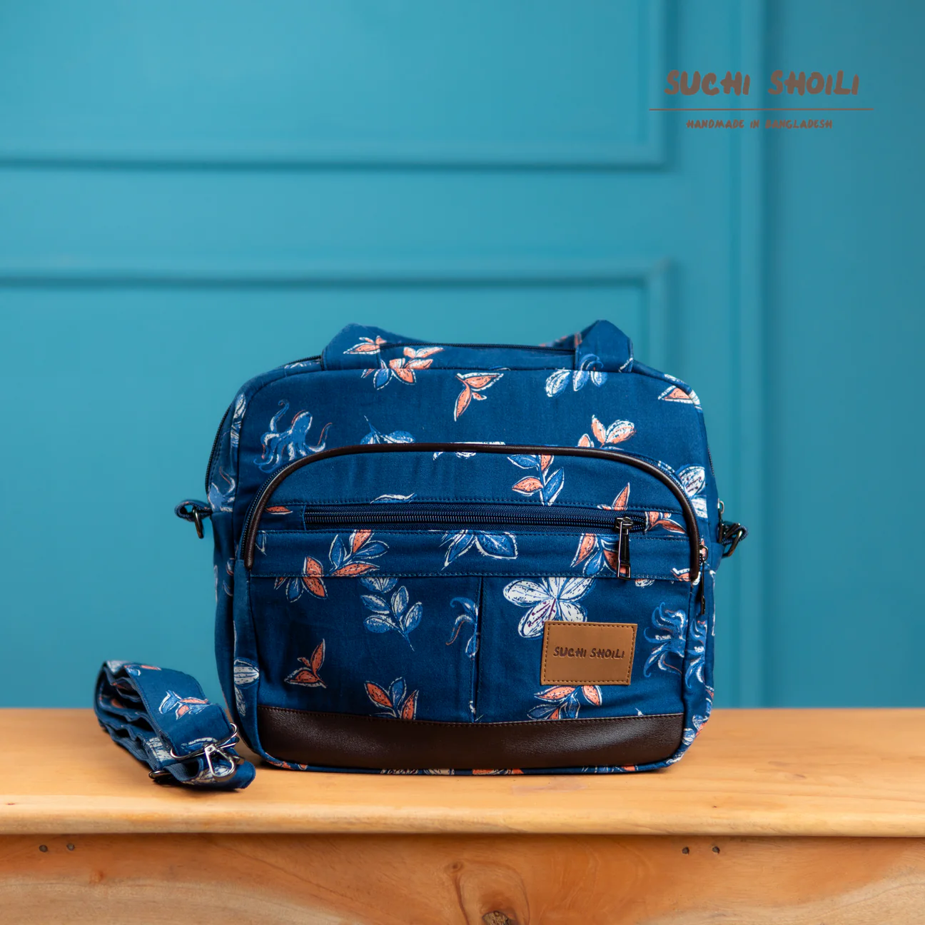 Picture of Navy Blue Leaves Eva Tote Bag Picture of Navy Blue Leaves Eva Tote Bag