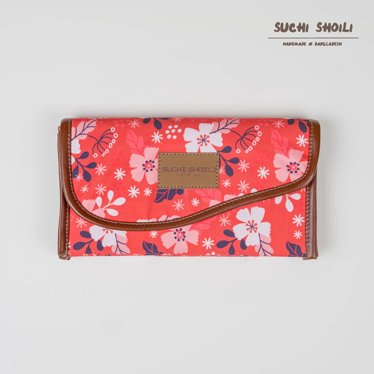 Picture of Playful Tropical Floral Nokshi Triple Chamber Money Purse Picture of Playful Tropical Floral Nokshi Triple Chamber Money Purse
