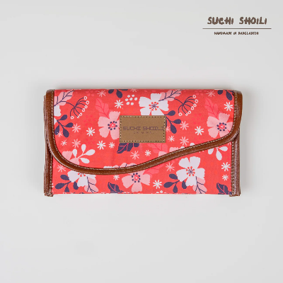 Picture of Playful Tropical Floral Nokshi Triple Chamber Money Purse Picture of Playful Tropical Floral Nokshi Triple Chamber Money Purse