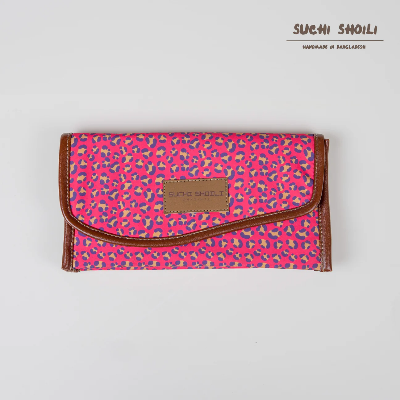 Picture of Pink Purple Leopard Nokshi Triple Chamber Money Purse Picture of Pink Purple Leopard Nokshi Triple Chamber Money Purse