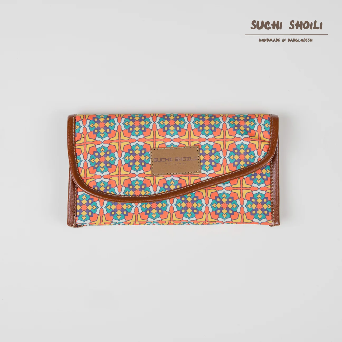Picture of Geometric Mosaic Nokshi Triple Chamber Money Purse Picture of Geometric Mosaic Nokshi Triple Chamber Money Purse