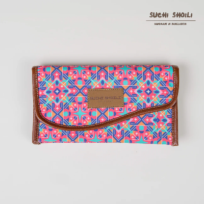 Picture of Pink Vector Nokshi Triple Chamber Money Purse Picture of Pink Vector Nokshi Triple Chamber Money Purse