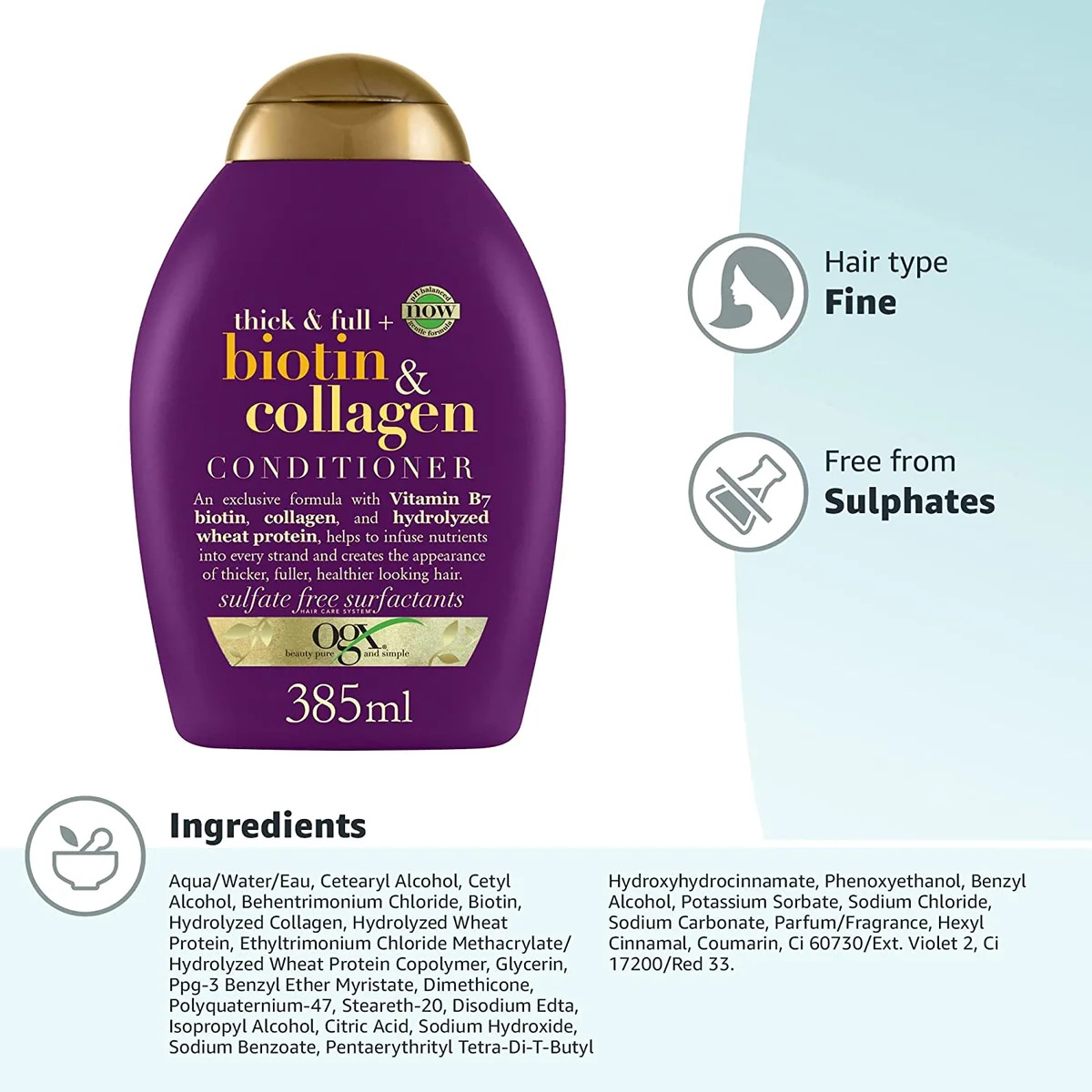 Picture of International European product Hair care Ogx thick & Full +Biotin & Collagen Shampoo used for male/ female - 385 ml