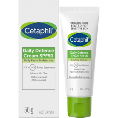 Picture of Cetaphil Daily Defence Face Moisturiser with SPF50Plus for Sensitive Skin - 50 gm