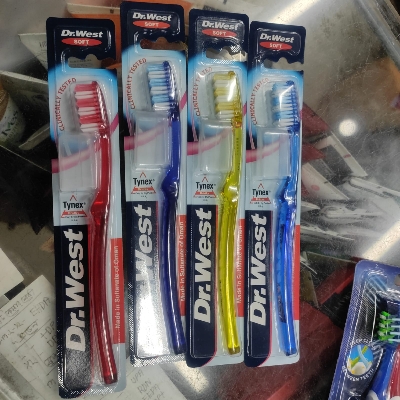 Picture of Dr.West, Medium Toothbrush with Travel Cap (Blue)