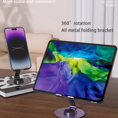 Picture of (High Quality) Full Metal 360 Degree Rotating Stress-Relieving Phone and Tablet Universal Stand - Desktop Phone Holder Aluminum Alloy Universal 720° Rotation Tablet Support Adjustable Stand Mount For Mobile Phone Holder Stand
