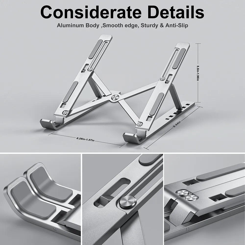 Picture of Aluminum Alloy Laptop Holder Stand Adjustable Foldable Portable 10" to 17.5" 6 Angles Travel Laptop Stand for Notebook Computer Bracket Lifting Cooling Holder Non-slip - Laptop Stand - Mac book Stand