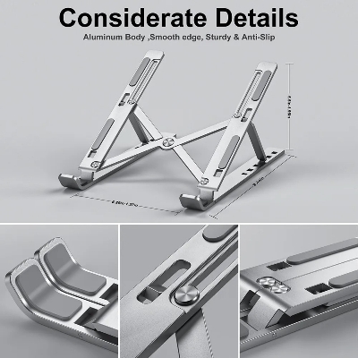 Picture of Aluminum Alloy Laptop Holder Stand Adjustable Foldable Portable 10" to 17.5" 6 Angles Travel Laptop Stand for Notebook Computer Bracket Lifting Cooling Holder Non-slip - Laptop Stand - Mac book Stand