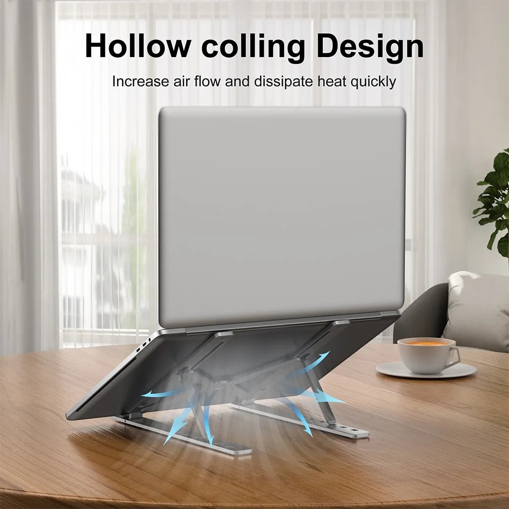 Picture of Aluminum Alloy Laptop Holder Stand Adjustable Foldable Portable 10" to 17.5" 6 Angles Travel Laptop Stand for Notebook Computer Bracket Lifting Cooling Holder Non-slip - Laptop Stand - Mac book Stand