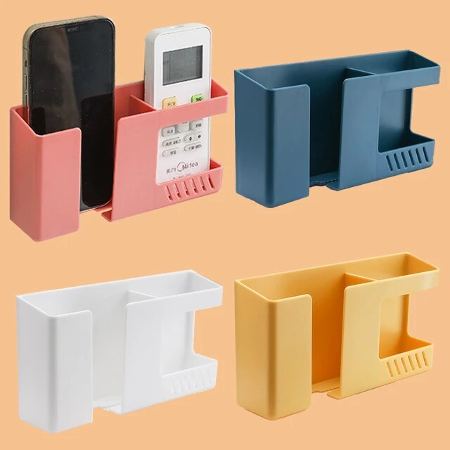 Picture of New 2 in 1 Wall Mounted Storage Box Multifunction Punch Free Organizer TV Remote Control DIY Mobile Phone Plug Charging Holder