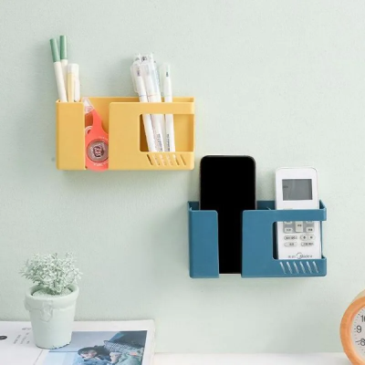 Picture of New 2 in 1 Wall Mounted Storage Box Multifunction Punch Free Organizer TV Remote Control DIY Mobile Phone Plug Charging Holder