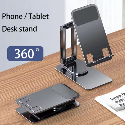 Picture of 360° Full Aluminum Alloy Portable Tablet Holder For iPad iPhone Adjustable Flexible Folding Lazy Desktop Live Mobile Phone Mount Stand
