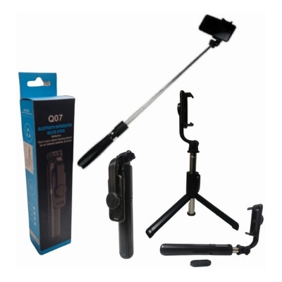 Picture of Q07 Reliable Bluetooth Integrated Selfie Stick with tripod and Bluetooth Remote Control Bluetooth Selfie Stick  (Black, Remote Included)