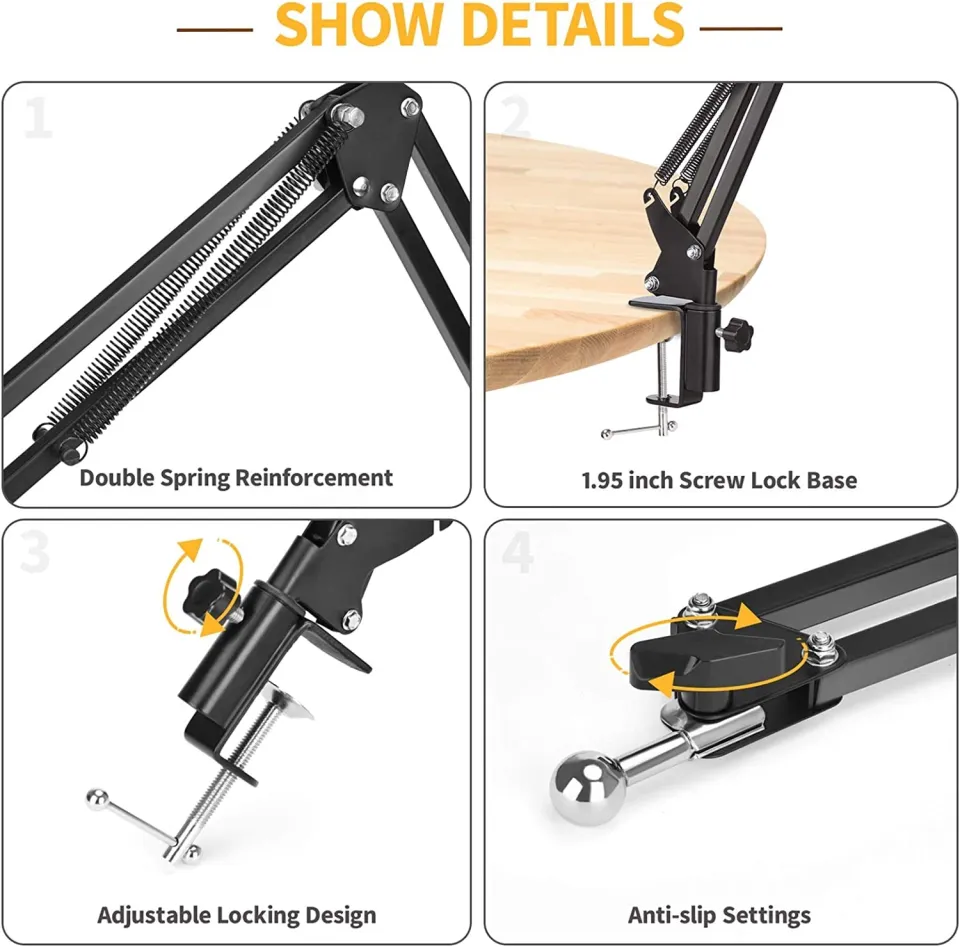 Picture of Overhead Video Stand Phone Holder Articulating Arm Phone Mount Table Top ChromLives Scissor Boom Arm Articulating Phone Stand Tablet Phone Holder for Streaming Phone Baking Crafting