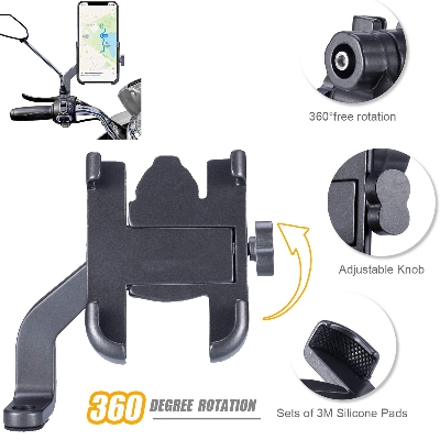 Picture of C2 Rearview Mirror Motorcycle Mobile Phone Bracket Mountain Bike Aluminum Aloe Mobile Phone Holder Easy to Use - bike phone holder