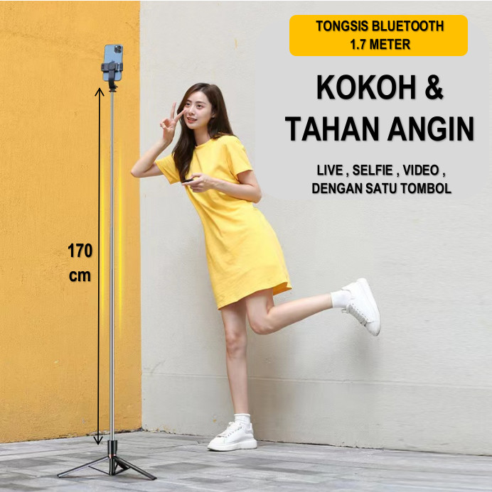 Picture of 5.7 Feet Long 4 in 1 Selfie Stick Foldable Portable Wireless Selfie Stick with  Bluetooth Remote Control Shutter Camera Ringlight Camera Mount - Tripod