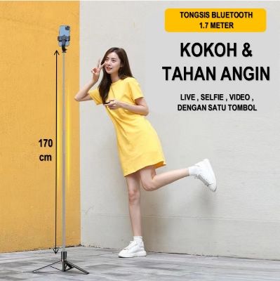 Picture of 5.7 Feet Long 4 in 1 Selfie Stick Foldable Portable Wireless Selfie Stick with  Bluetooth Remote Control Shutter Camera Ringlight Camera Mount - Tripod