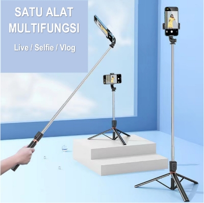 Picture of 5.7 Feet Long 4 in 1 Selfie Stick Foldable Portable Wireless Selfie Stick with  Bluetooth Remote Control Shutter Camera Ringlight Camera Mount - Tripod