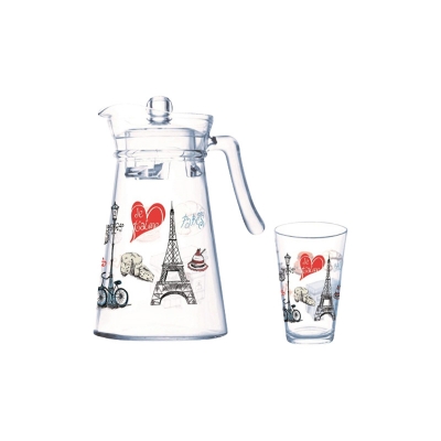 Picture of Arcopal Love Paris Florero Water Jug Set | Elegant & Durable Glassware for Everyday Use  - 7 Pcs P9813 Picture of Arcopal Love Paris Florero Water Jug Set | Elegant & Durable Glassware for Everyday Use  - 7 Pcs P9813