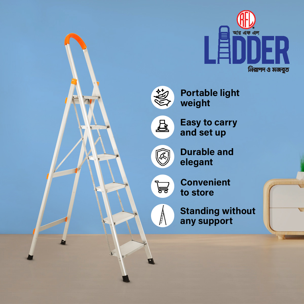 Picture of RFL House Hold Ladder 6 Step Wide Picture of RFL House Hold Ladder 6 Step Wide