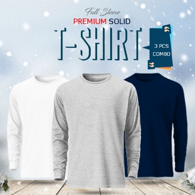Picture of 3 Pcs Full Sleeve Solid T-Shirt Combo