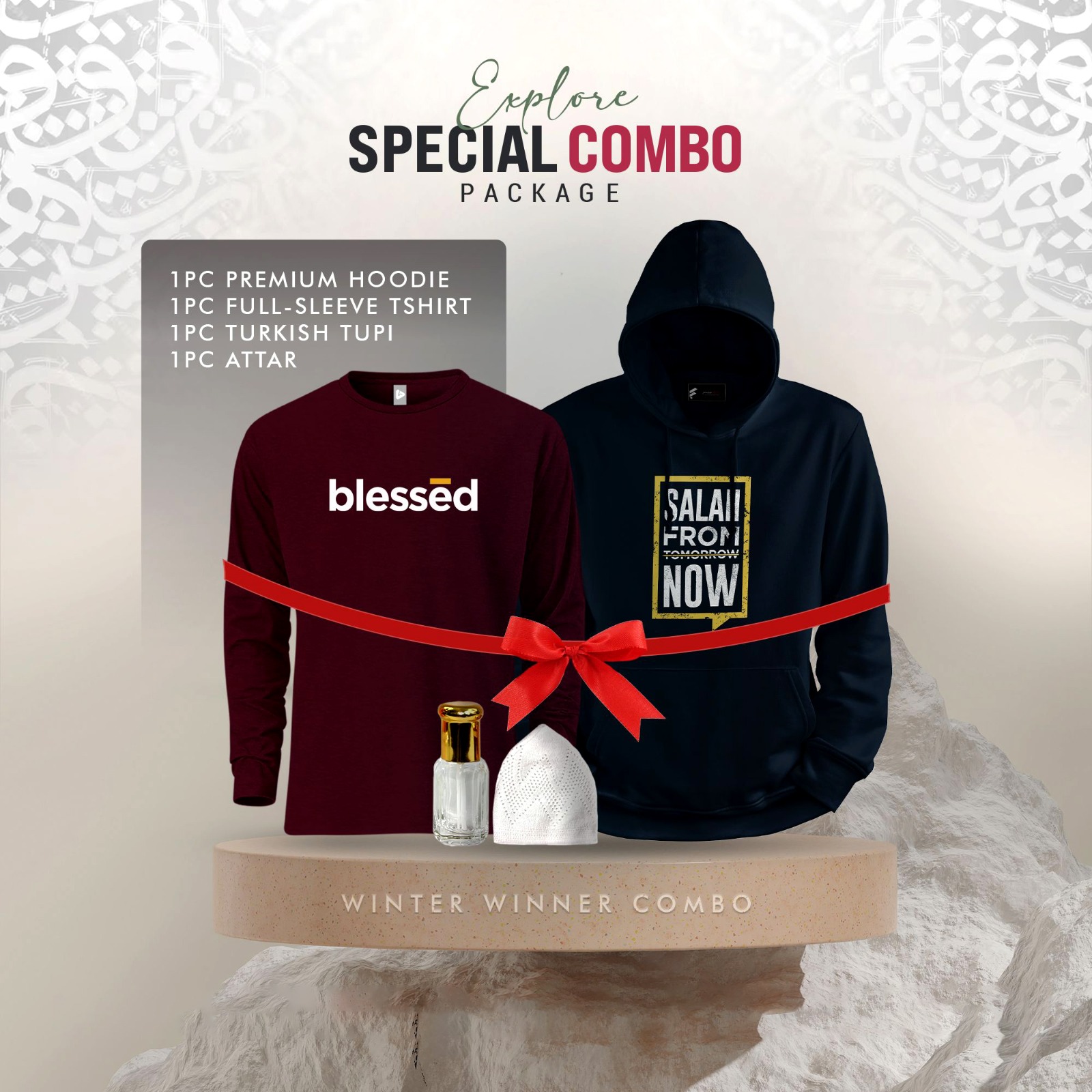 Picture of 1 Premium Hoodie, 1 Premium Full Sleeve T-Shirt, 1 Hat, 1 Perfume (Combo Pack)
