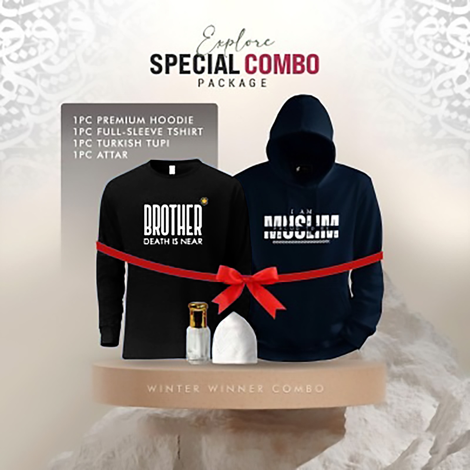 Picture of 1 Premium Hoodie, 1 Premium Full Sleeve T-Shirt, 1 Hat, 1 Perfume (Combo Pack)