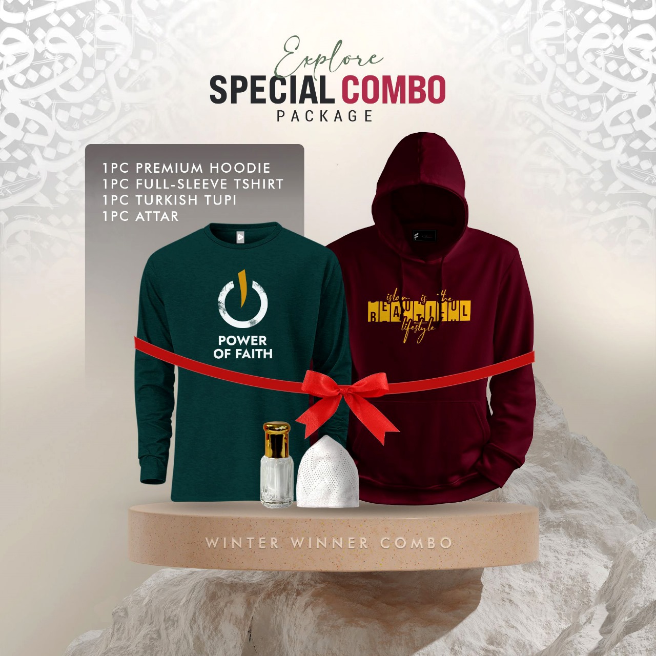 Picture of 1 Premium Hoodie, 1 Premium Full Sleeve T-Shirt, 1 Hat, 1 Perfume (Combo Pack)