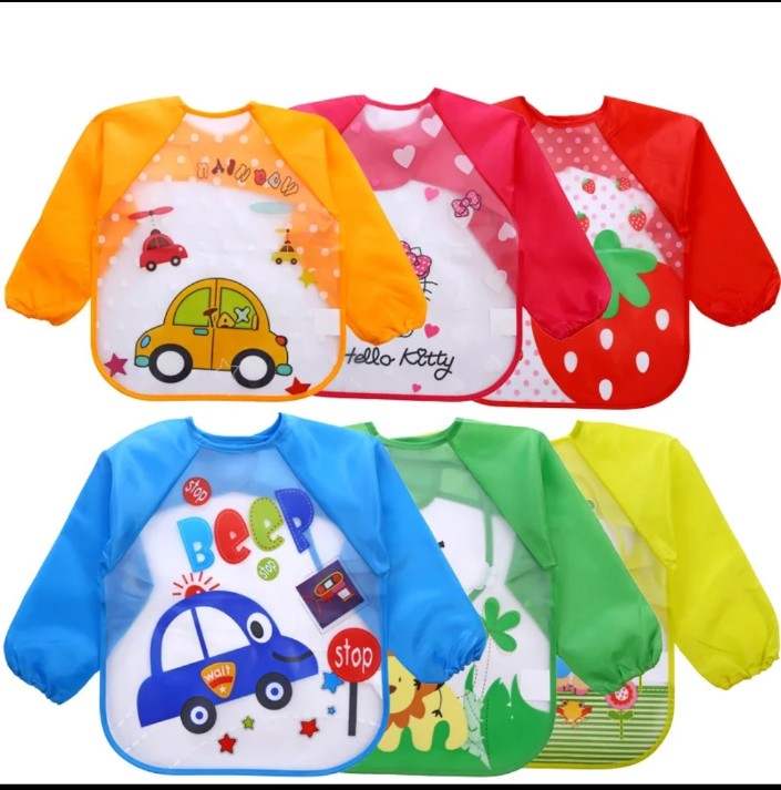 Picture of Full Sleeves Washable Waterproof Feeding Bib for Babies and Kids - Random Color