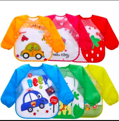 Picture of Full Sleeves Washable Waterproof Feeding Bib for Babies and Kids - Random Color