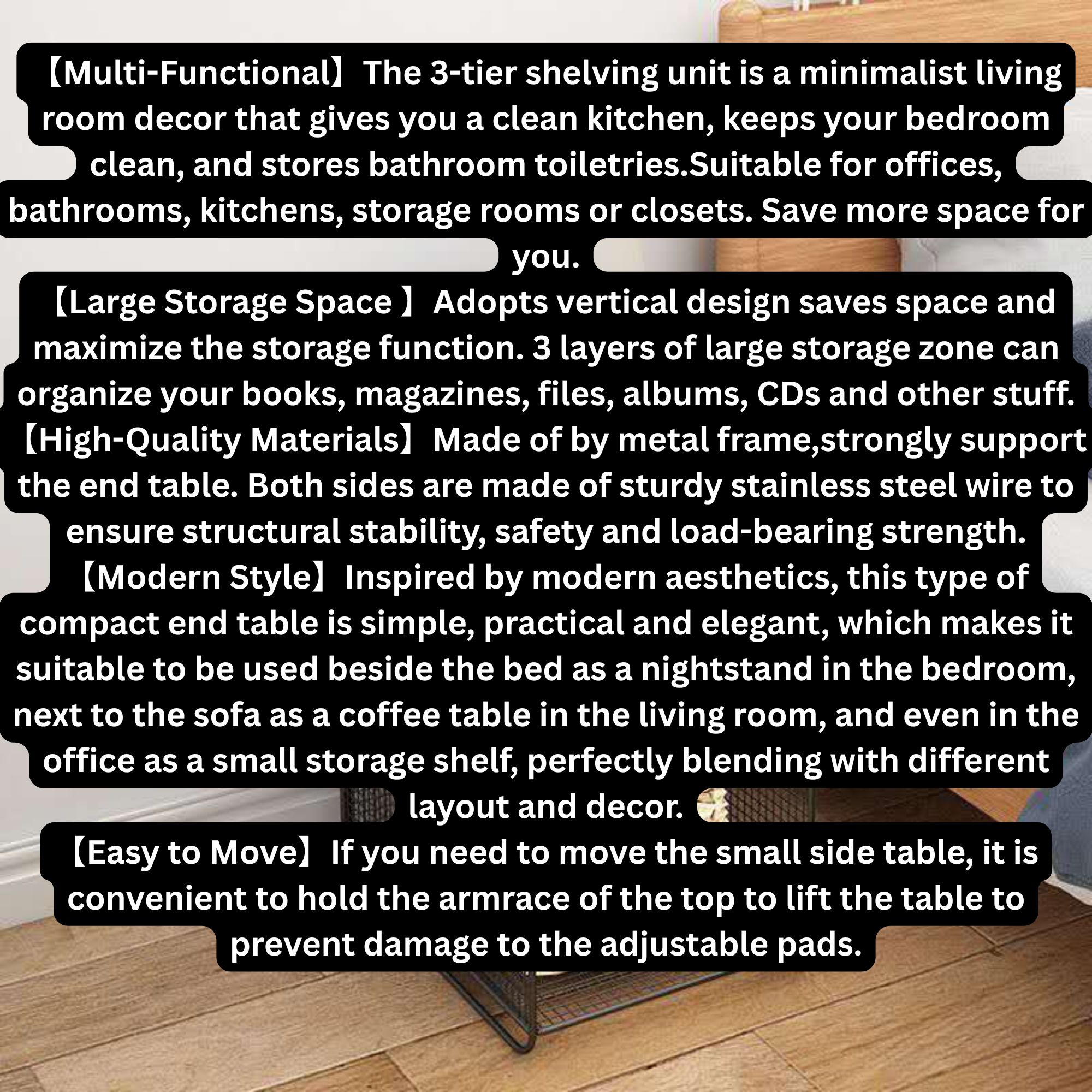 Picture of Stylish Metal Side Table Bedside Rack Wrought Iron Bedside Table Bedside Living Room Cabinet Shelf Bedroom Storage Rack Side Table Book Shelf